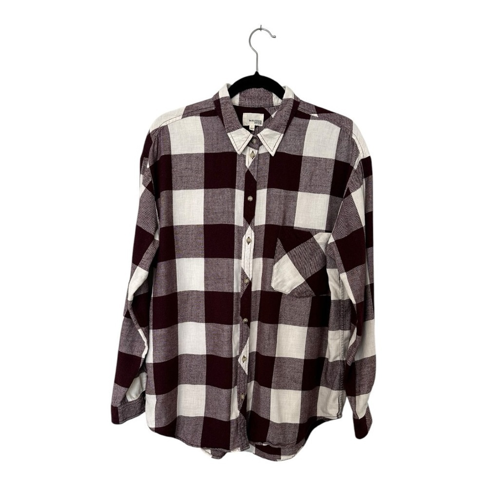 Aritiza | Wilfred Free Button Up Long Sleeves Checkered Flannel Burgundy Size L